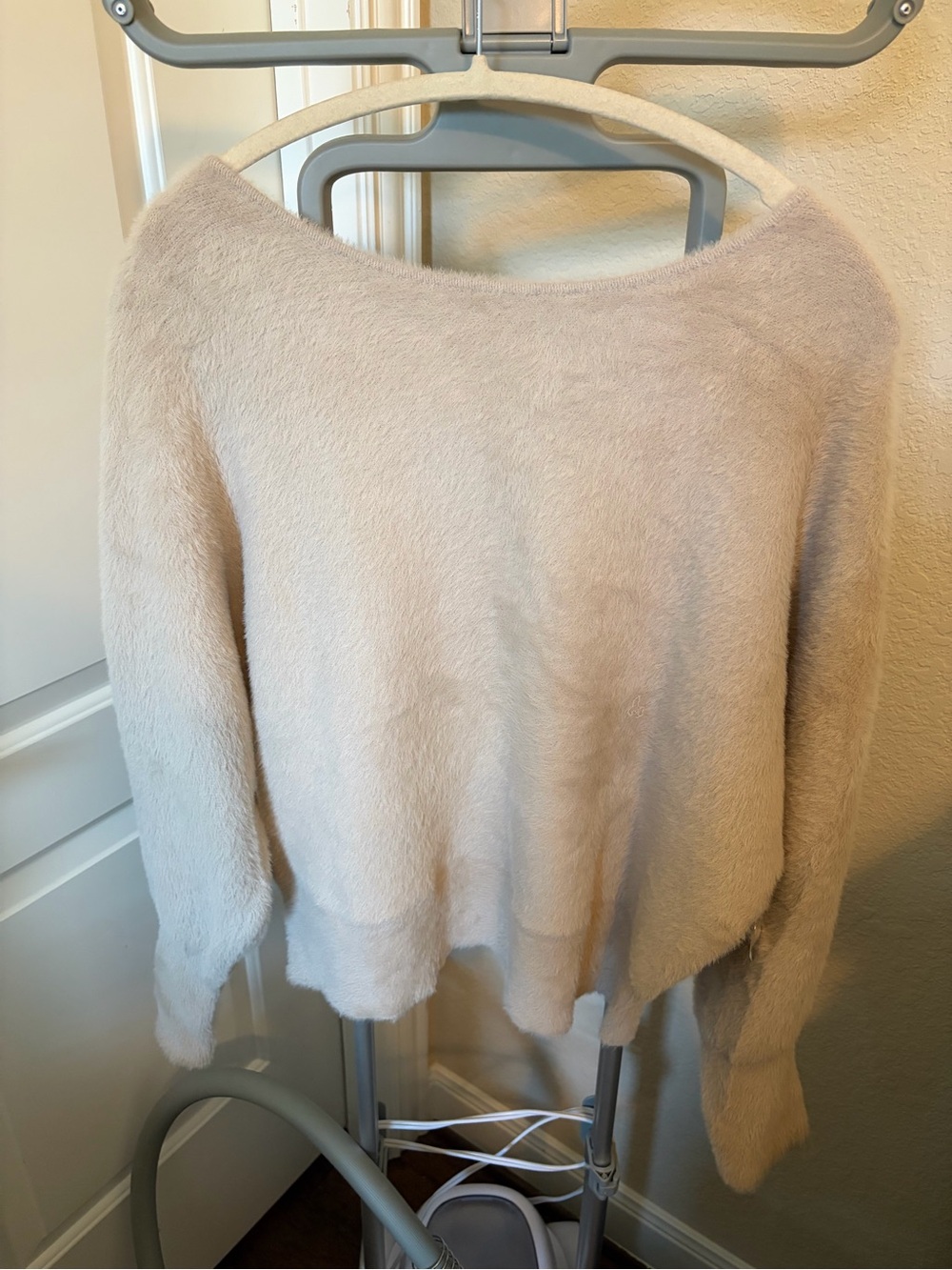 Joie Plush Crewneck Sweater in Light Beige- cute back buttons!